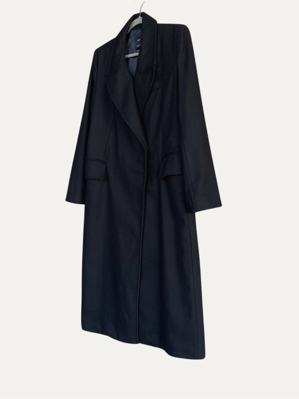 MANGO Classic Black Neutral Lapels Italian Wool Trench Coat Long Wool Coat